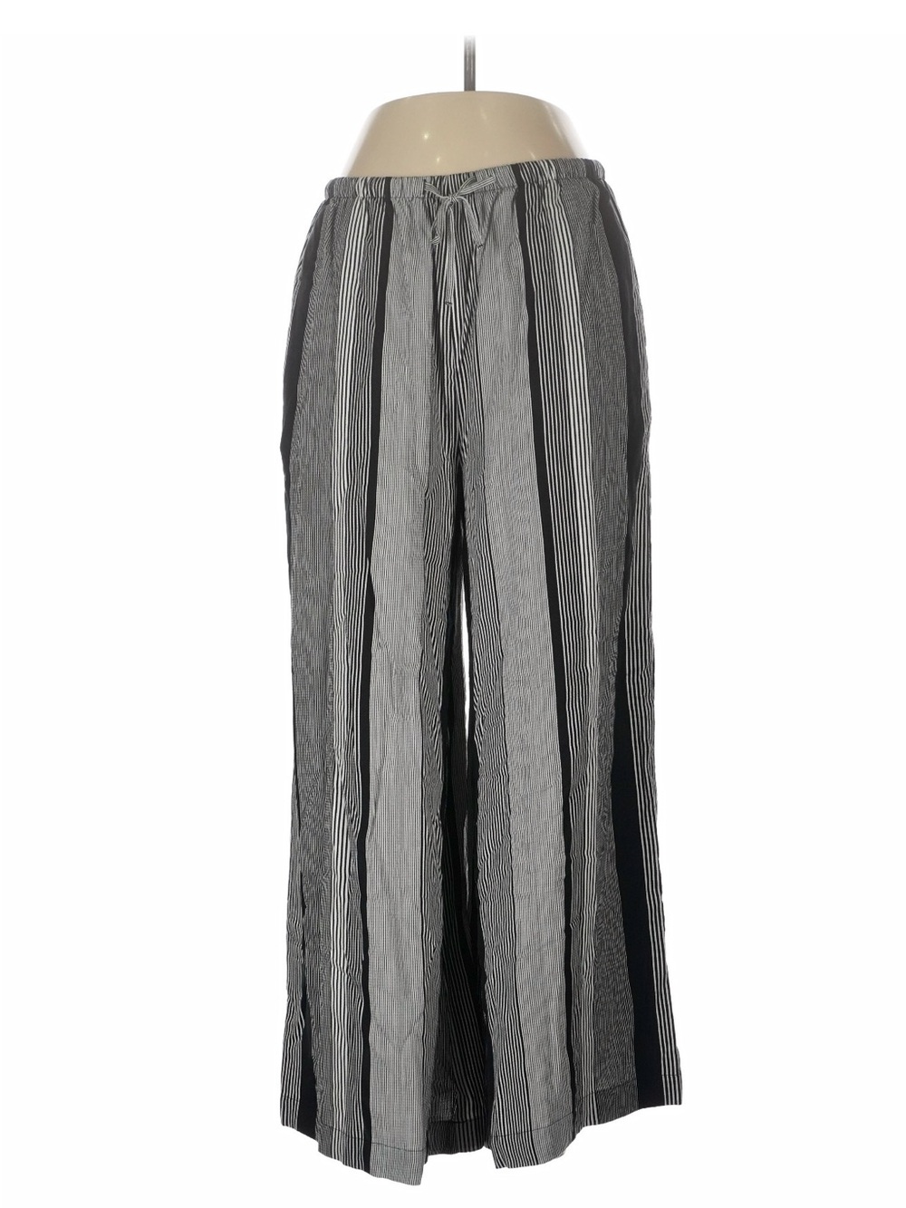 Wide-Leg Striped Pull-On Pants - Black & White